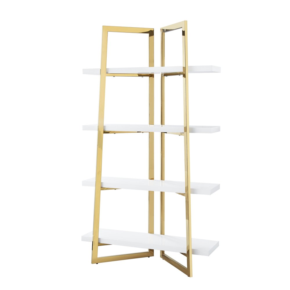 69" White Stainless Steel Four Tier Etagere Bookcase