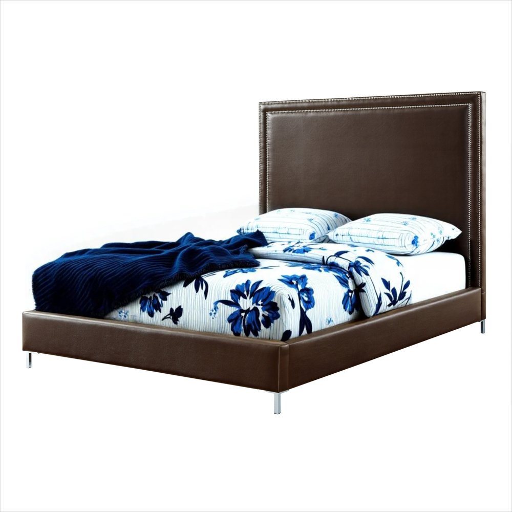 Gray Solid Wood King Upholstered Velvet Bed with Nailhead Trim