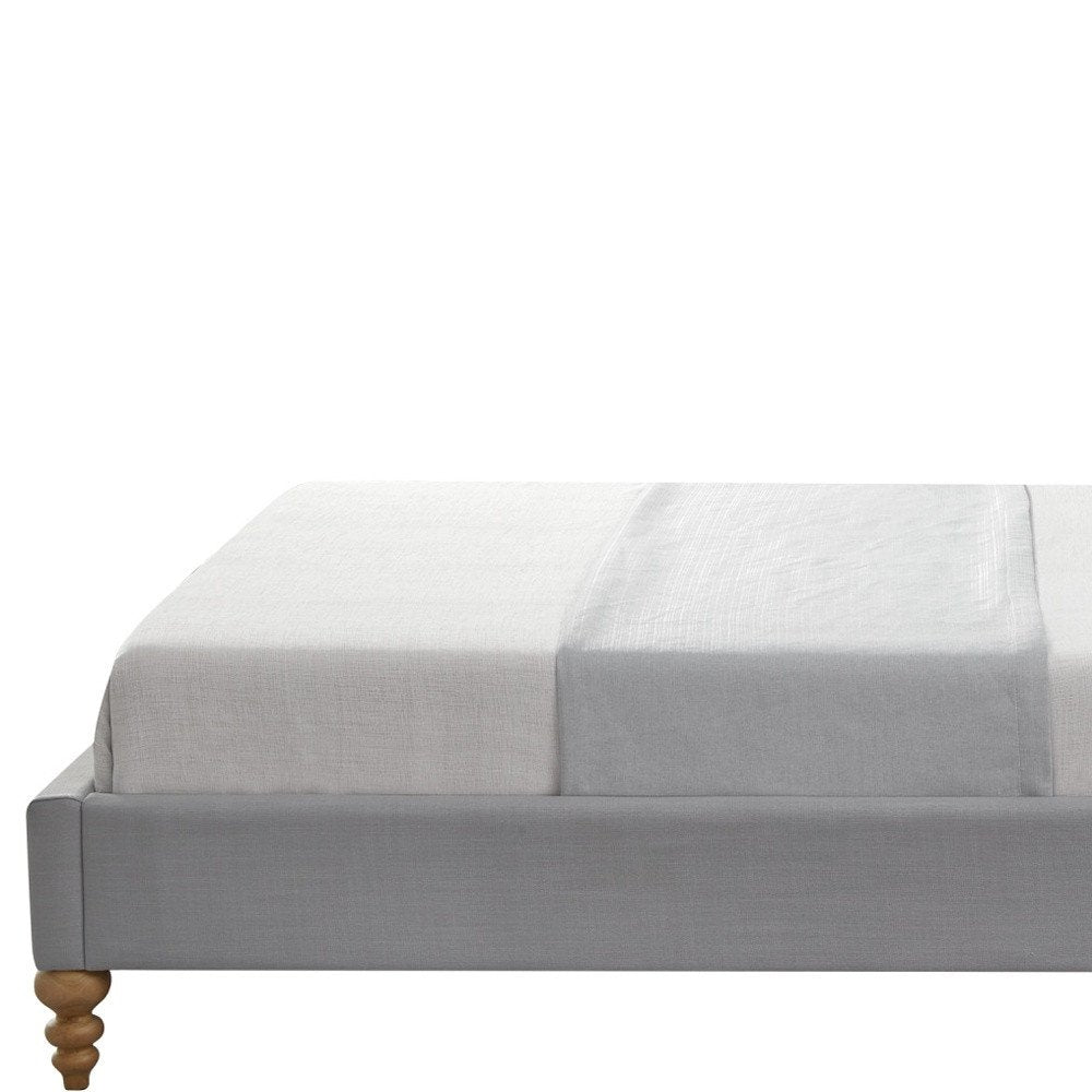Cream Solid Wood Twin Upholstered Linen Bed