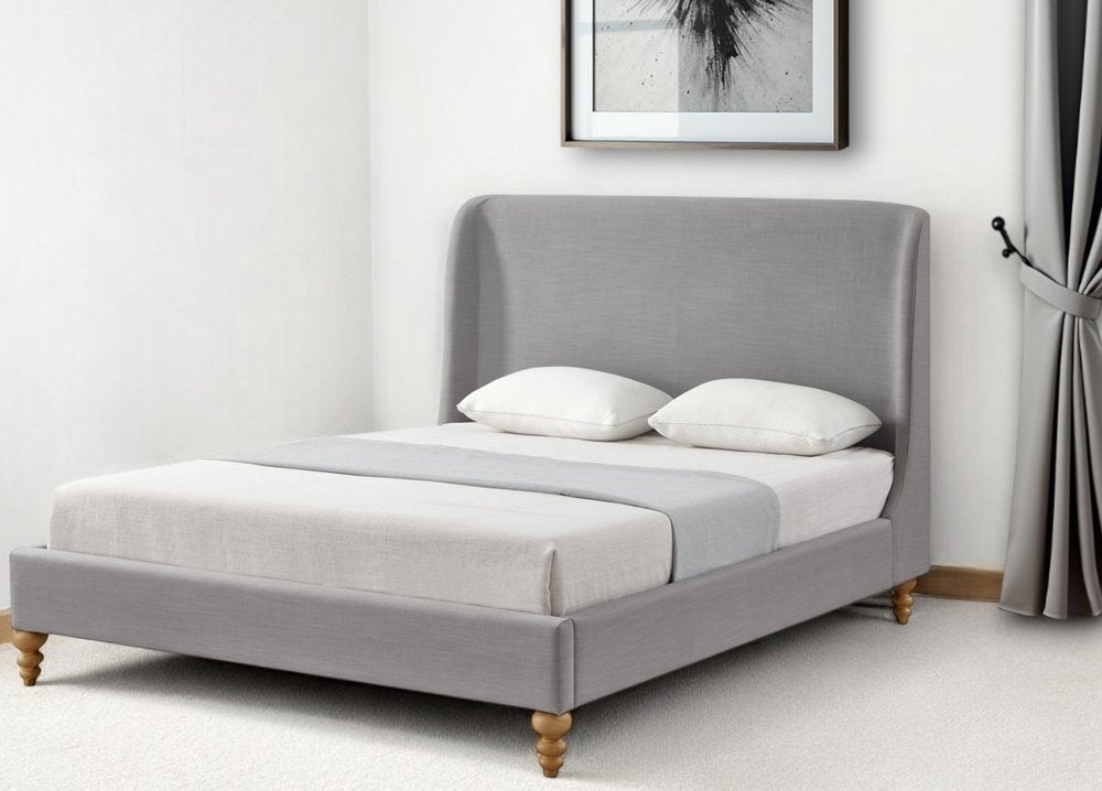Cream Solid Wood Twin Upholstered Linen Bed