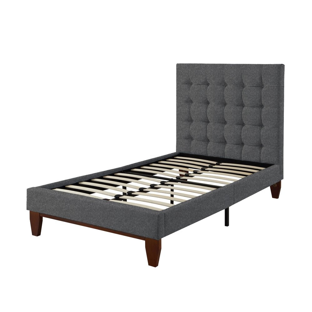 Navy Blue Solid Wood Twin Tufted Upholstered Velvet Bed