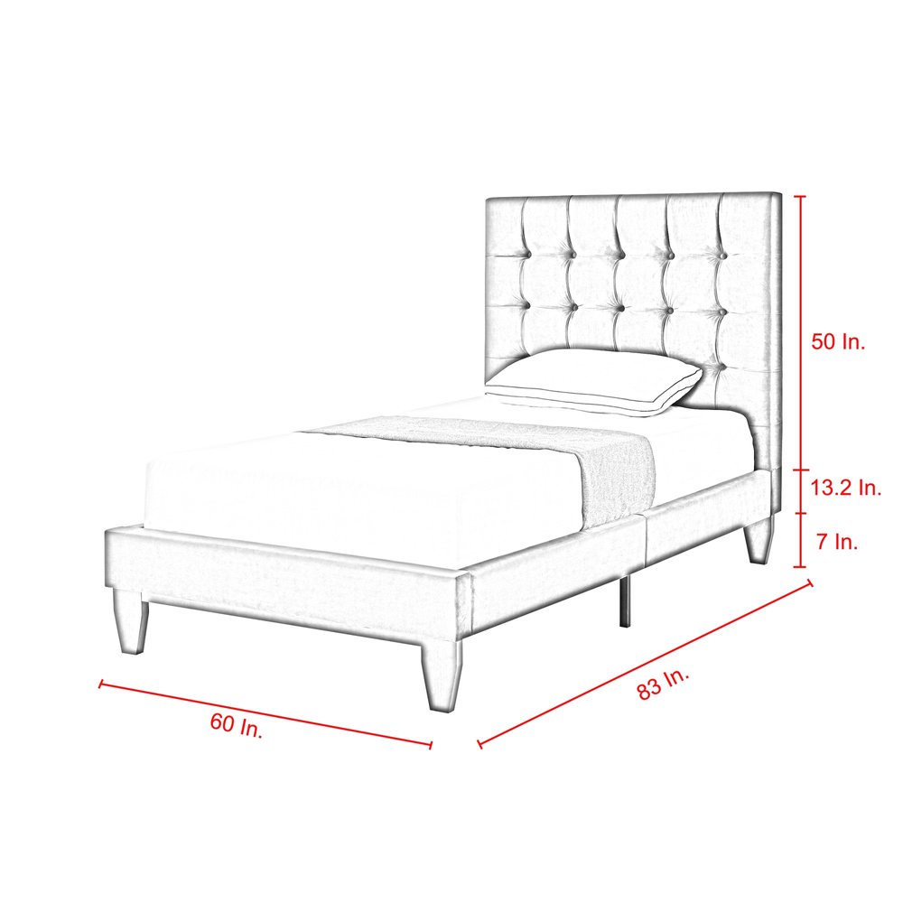 Navy Blue Solid Wood Twin Tufted Upholstered Velvet Bed