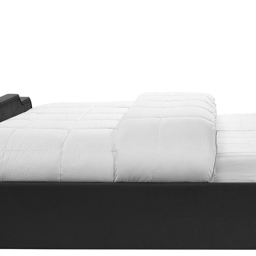 Black Solid Wood King Tufted Upholstered Velvet Bed with Nailhead Trim