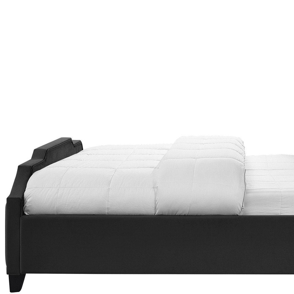 Black Solid Wood King Tufted Upholstered Velvet Bed with Nailhead Trim