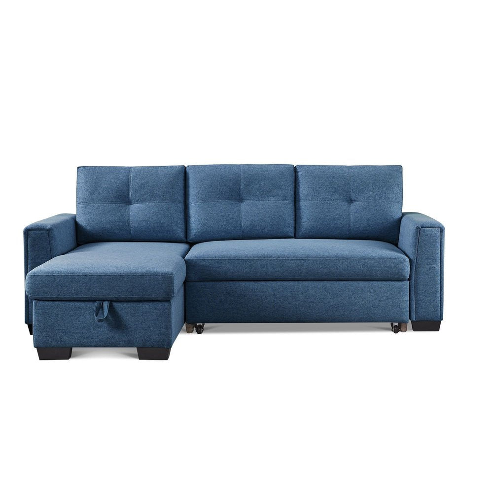 92" Blue Polyester Blend Convertible Futon Sleeper Sofa With Black Legs