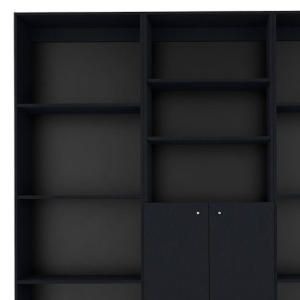 71" Black Five Tier Bookcase with Two doors