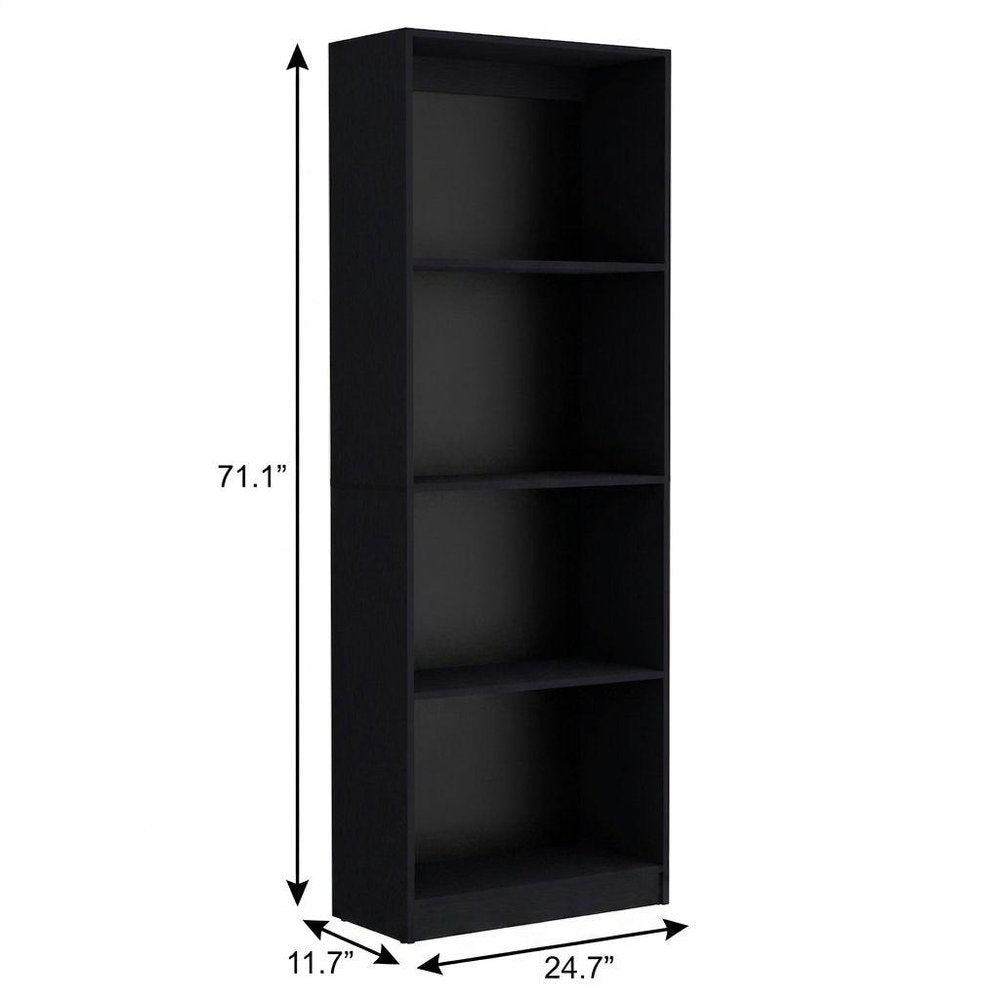 71" Black Five Tier Bookcase with Two doors