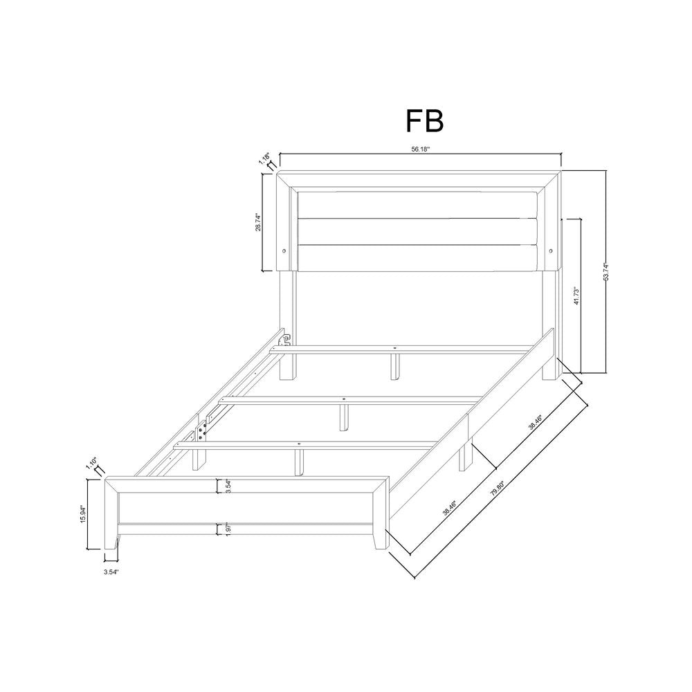 White and Light Gray Ribbed Texture Wood And Upholstery Lighted Full Bed Frame