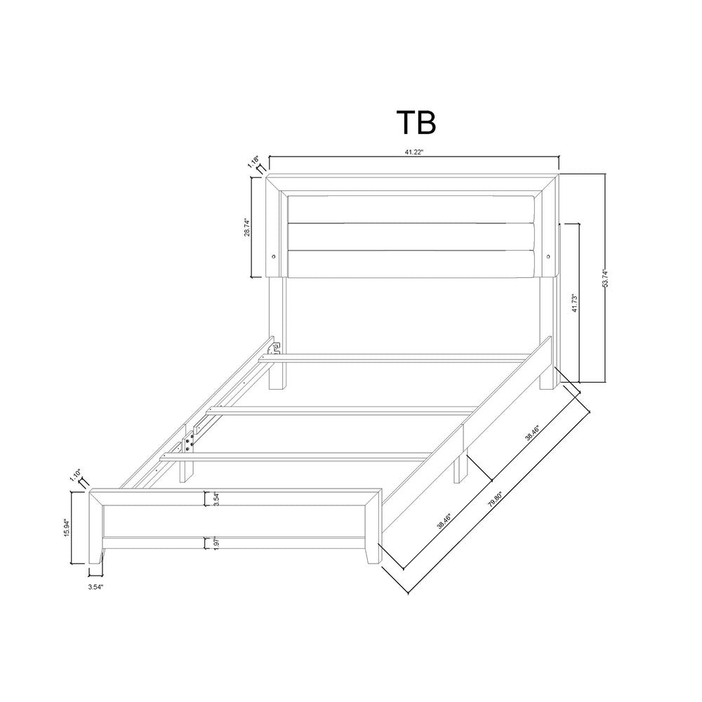 White And Gray Wood And Upholstery Lighted Twin Bed Frame