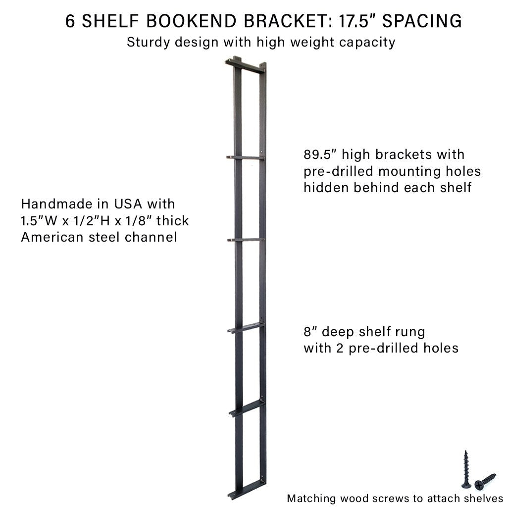 Wall Mount 6 Shelf Unit with Bookends: 89.5" H
