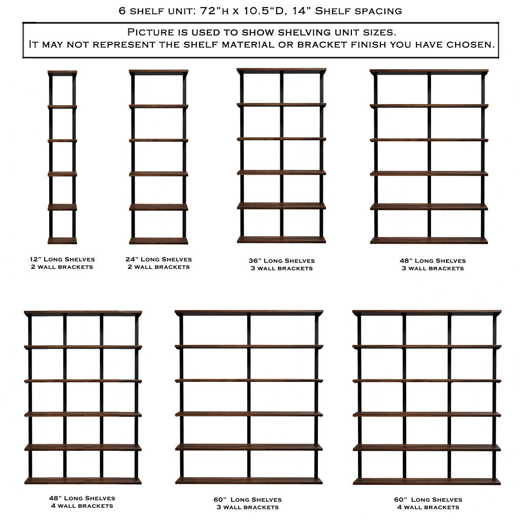 Wall Mount 6 Shelf Unit: 72" H