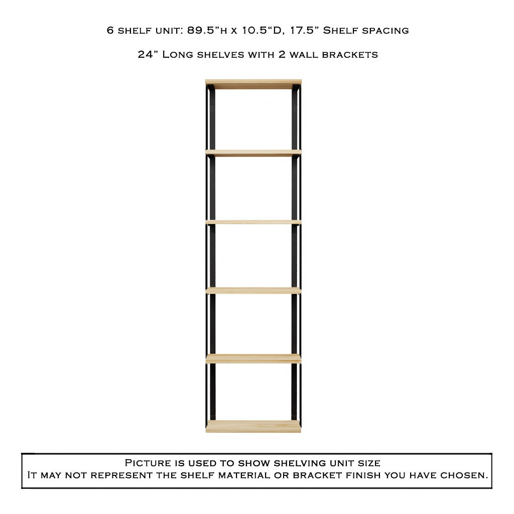 Wall Mount 6 Shelf Unit with Bookends: 89.5" H