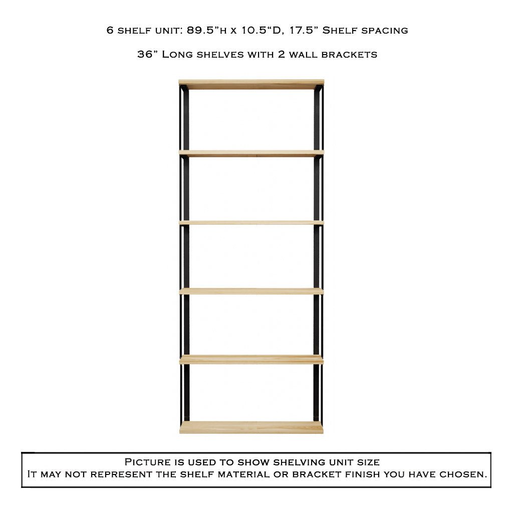 Wall Mount 6 Shelf Unit with Bookends: 89.5" H
