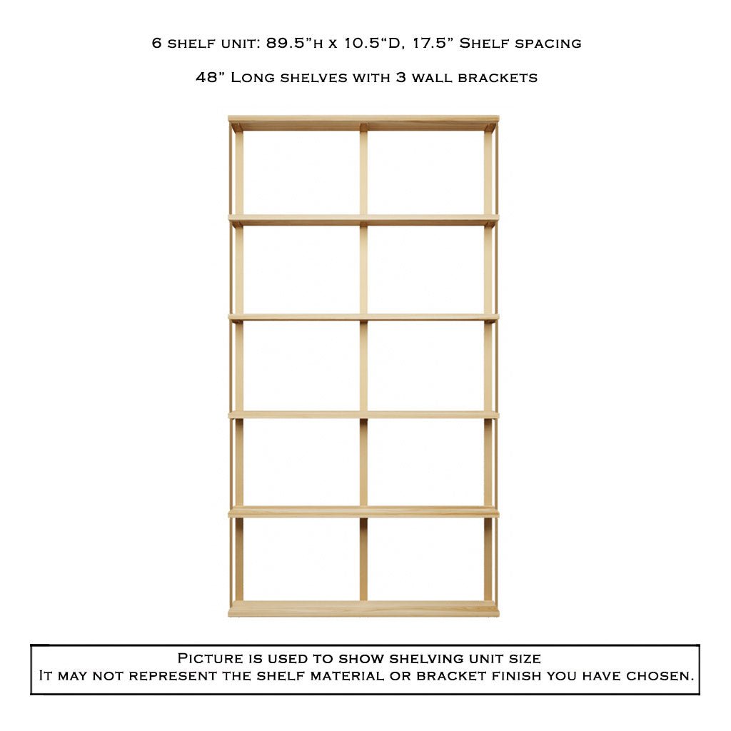Wall Mount 6 Shelf Unit with Bookends: 89.5" H