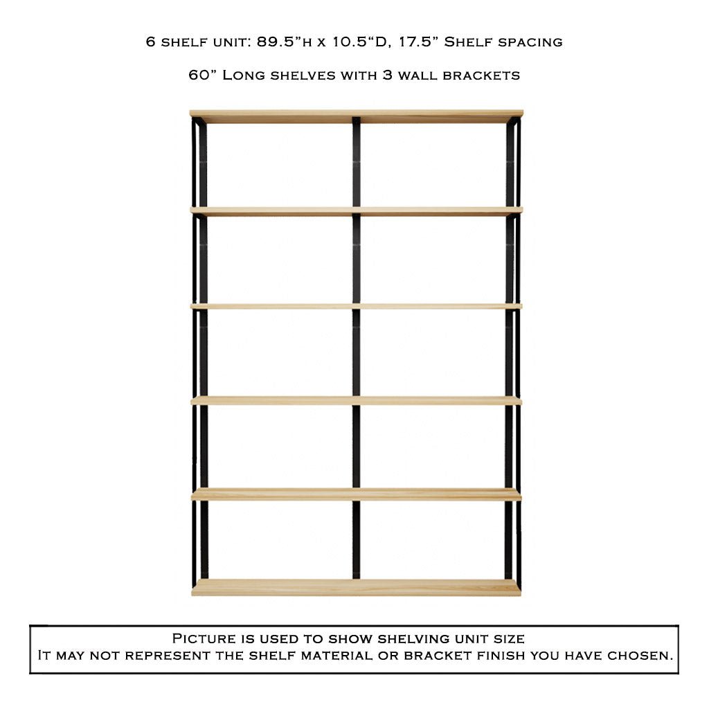 Wall Mount 6 Shelf Unit with Bookends: 89.5" H