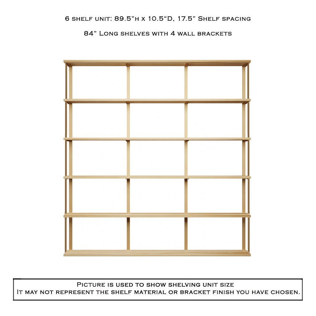 Wall Mount 6 Shelf Unit with Bookends: 89.5" H