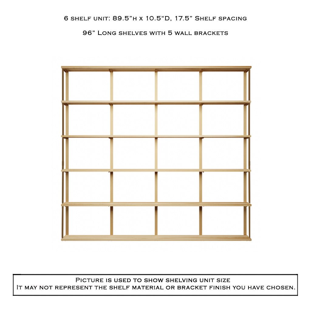 Wall Mount 6 Shelf Unit with Bookends: 89.5" H