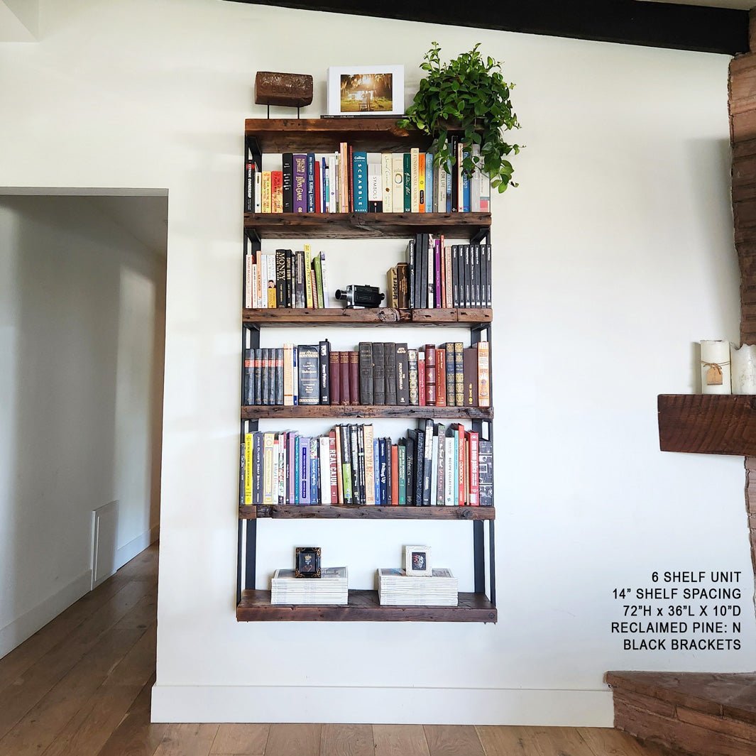 Wall Mount 6 Shelf Unit with Bookends: 89.5" H