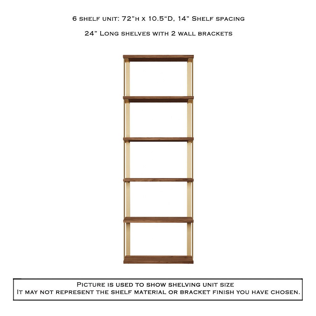 Wall Mount 6 Shelf Unit with Bookends: 72" H