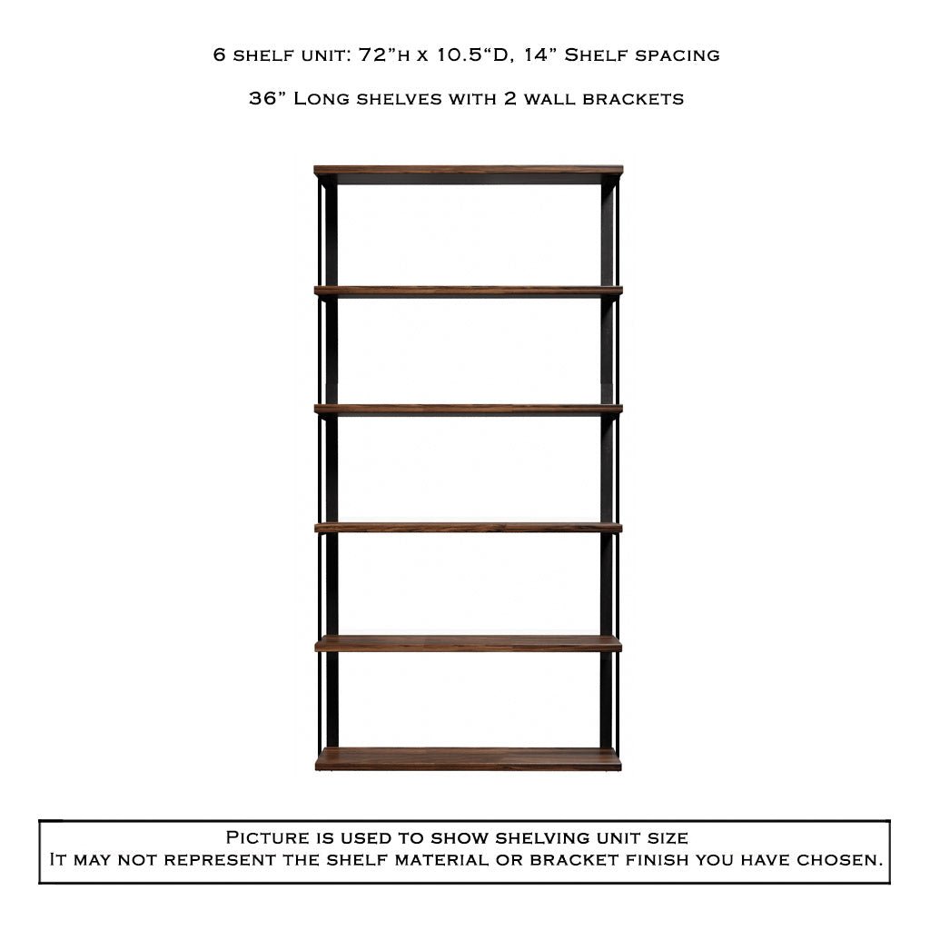 Wall Mount 6 Shelf Unit with Bookends: 72" H