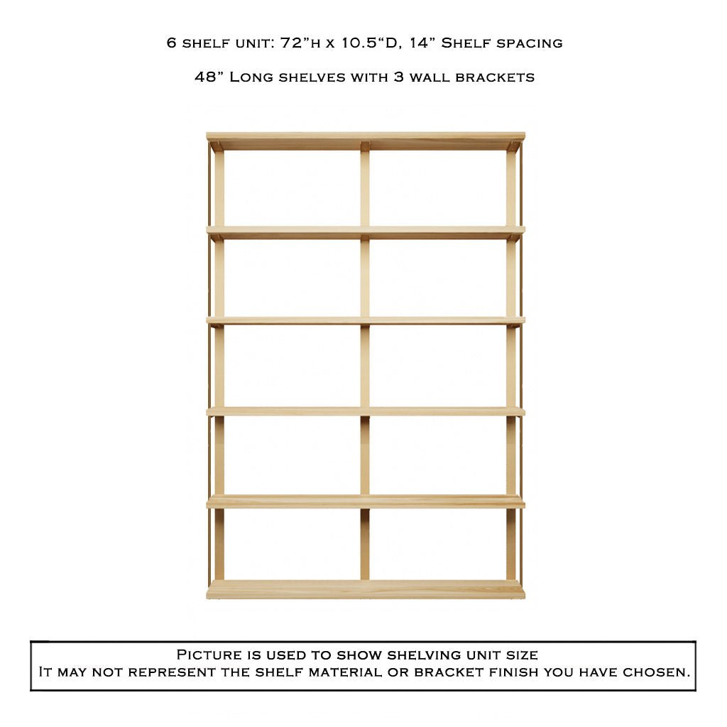 Wall Mount 6 Shelf Unit with Bookends: 72" H