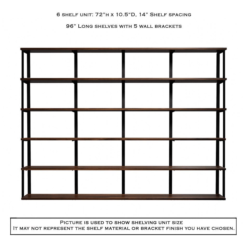 Wall Mount 6 Shelf Unit with Bookends: 72" H