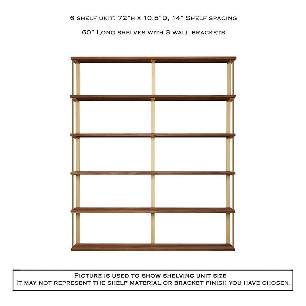 Wall Mount 6 Shelf Unit with Bookends: 72" H