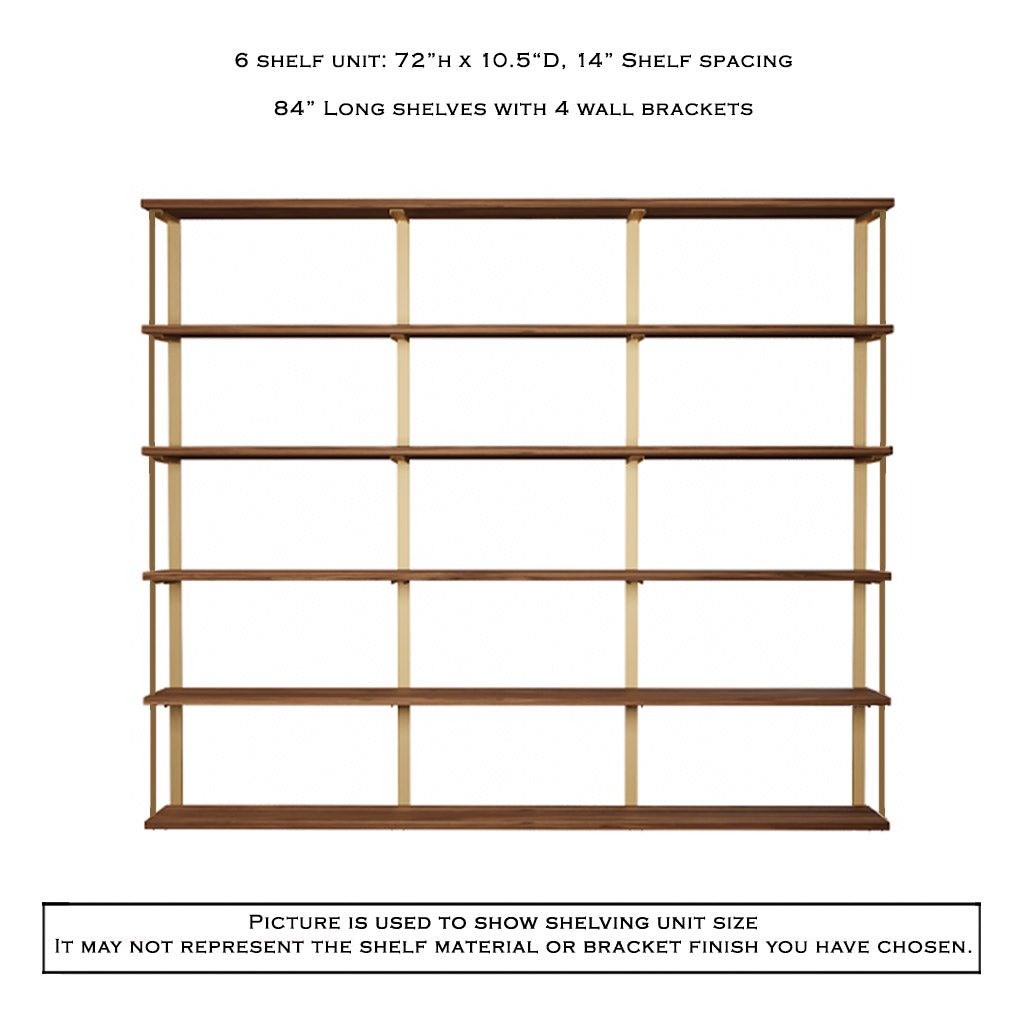 Wall Mount 6 Shelf Unit with Bookends: 72" H