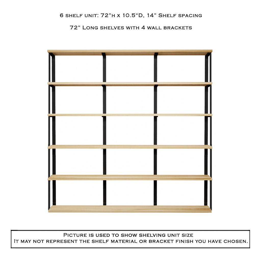 Wall Mount 6 Shelf Unit with Bookends: 72" H