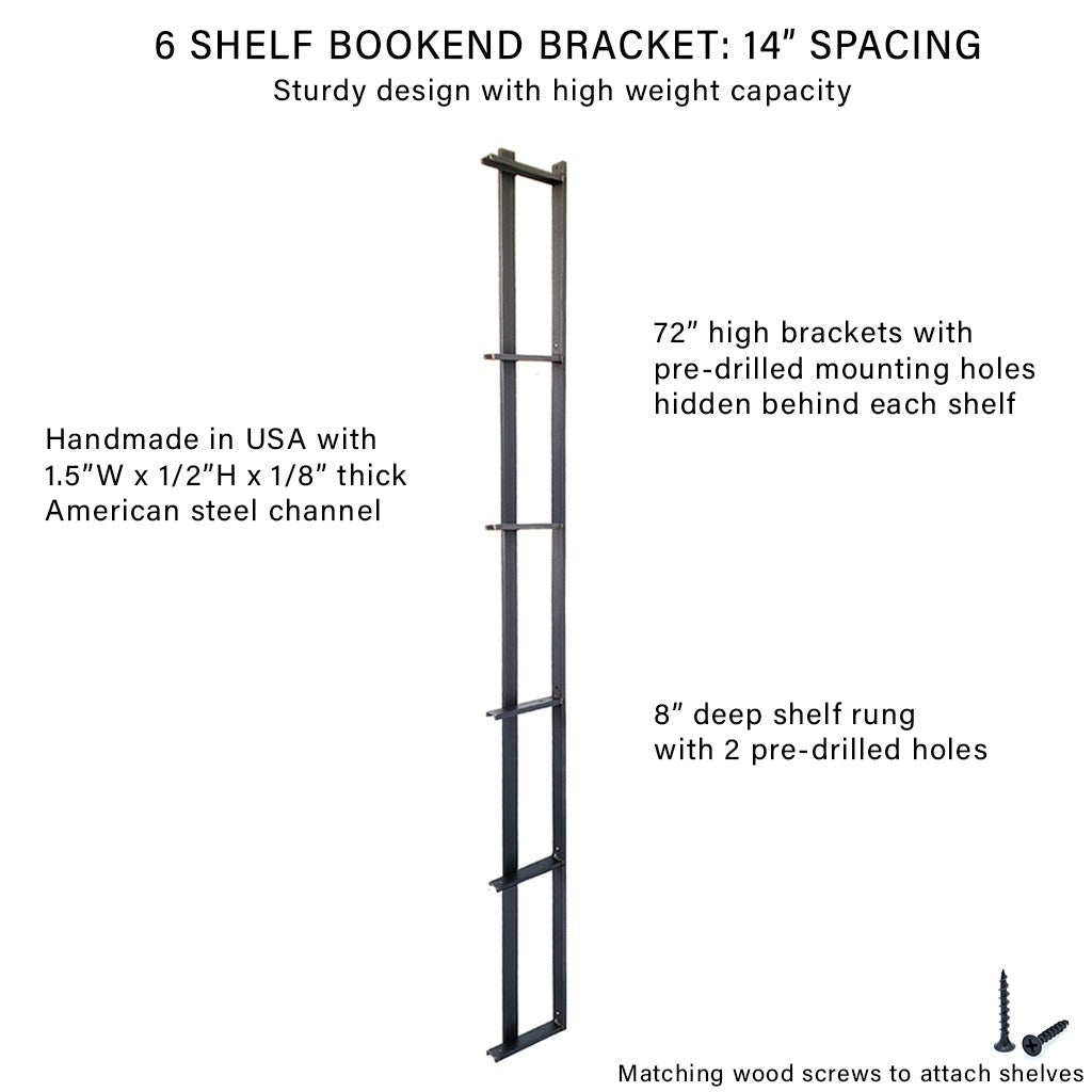 Wall Mount 6 Shelf Unit with Bookends: 72" H