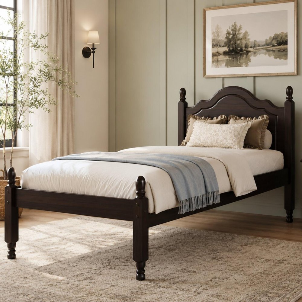 Coffee Solid Wood Twin Bed Frame