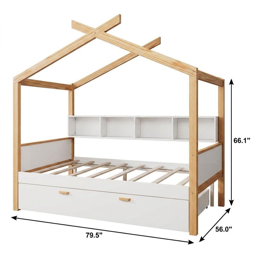Natural Solid Wood Full House Bed