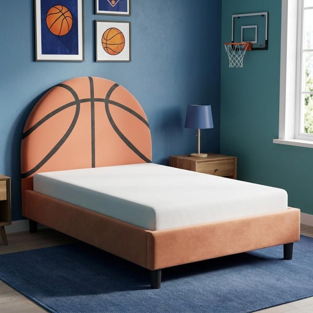Orange And Black Basketball Upholstered Twin