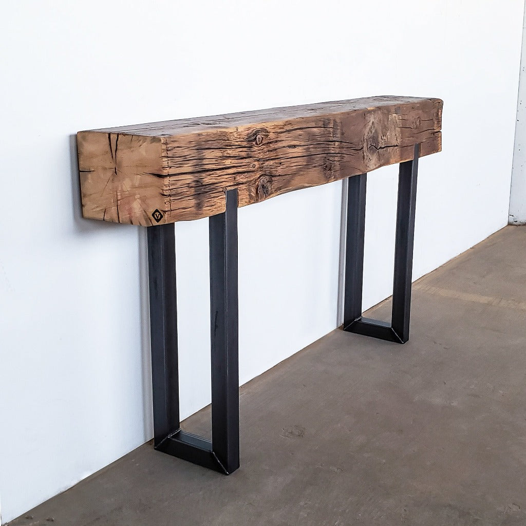 Reclaimed Beam and steel Console Table