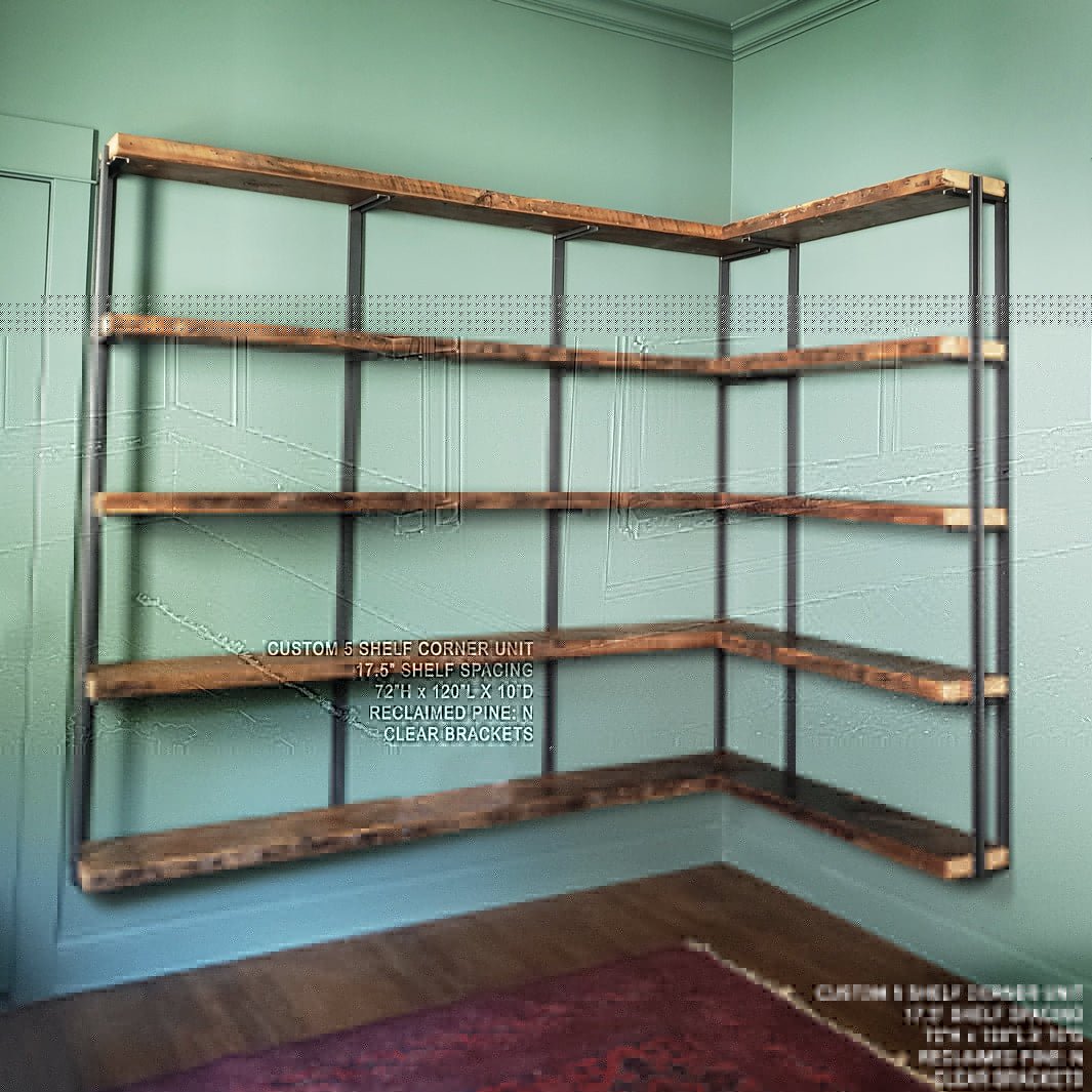 Wall Mount 5 Shelf Unit with Bookends: 72"H