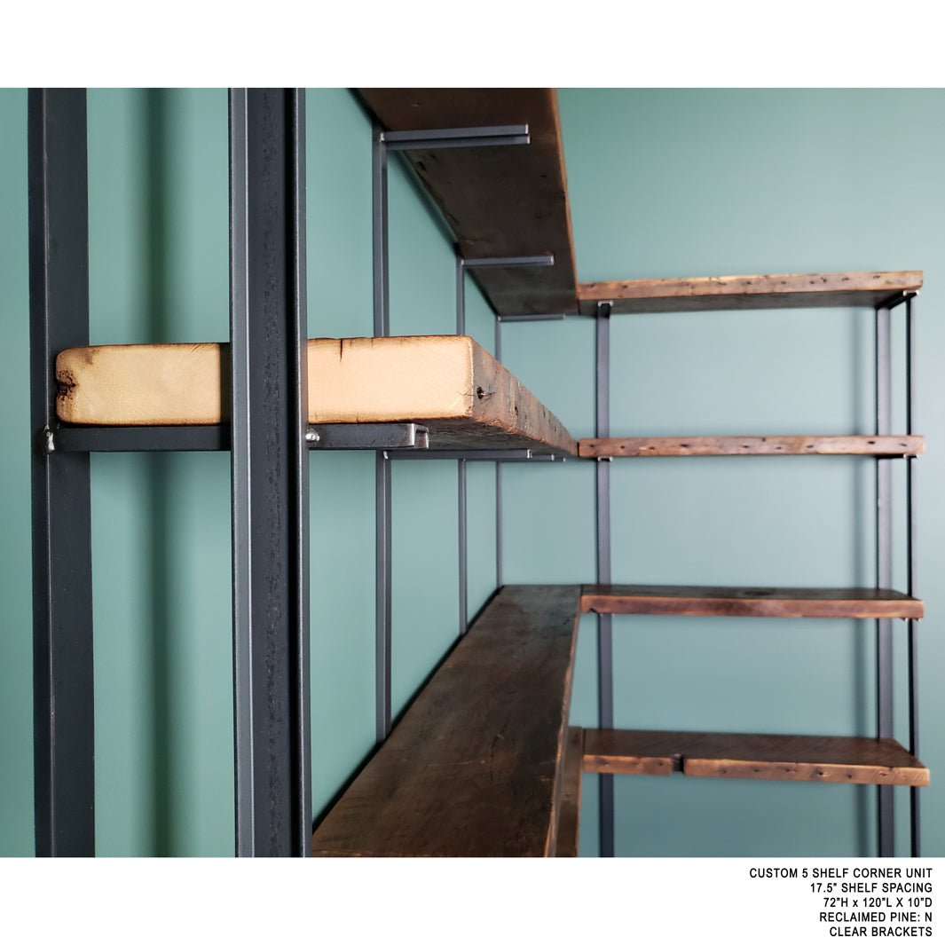 Wall Mount 5 Shelf Unit with Bookends: 72"H