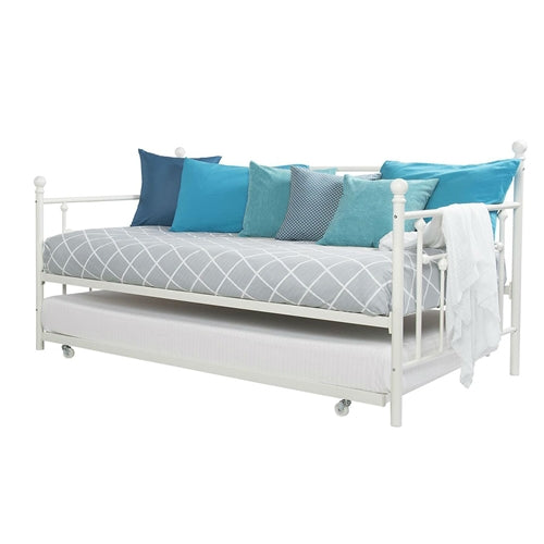 White Metal Daybed Frame with Roll-Out Trundle Bed