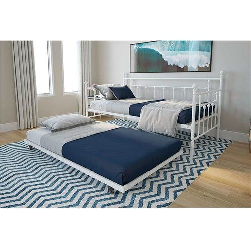 White Metal Daybed Frame with Roll-Out Trundle Bed
