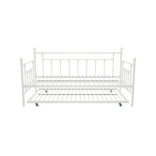 White Metal Daybed Frame with Roll-Out Trundle Bed