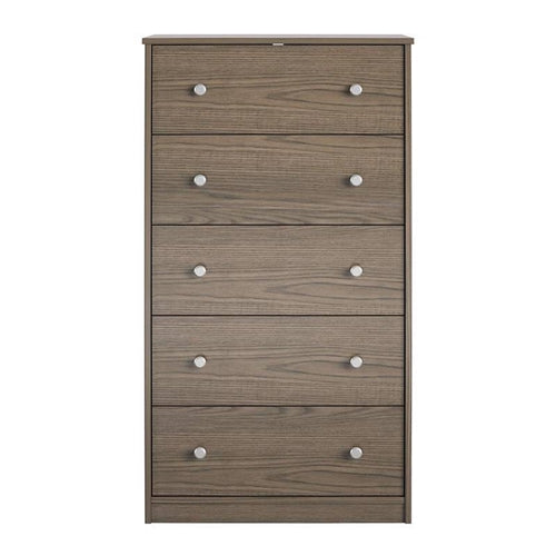 Modern 5-Drawer Bedroom Chest in Rustic Grey Brown Wood Finish