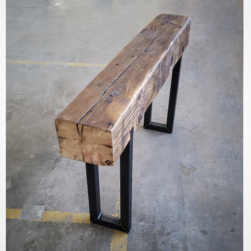 Reclaimed Beam and steel Console Table