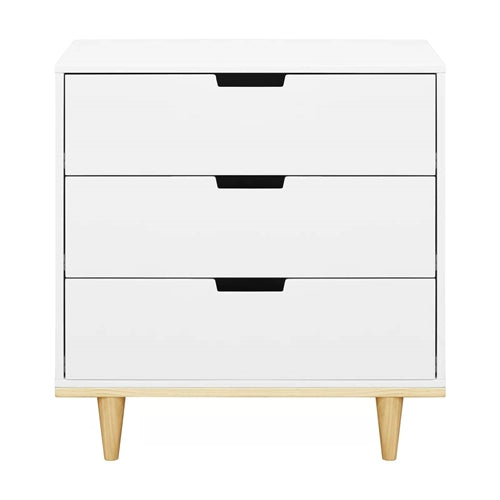 Modern Mid-Century Style 3-Drawer Dresser Chest in White Natural Wood Finish