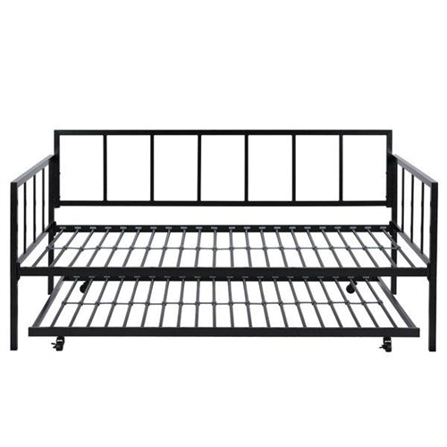 Twin size Heavy Duty Metal Daybed with Roll-Out Trundle Bed