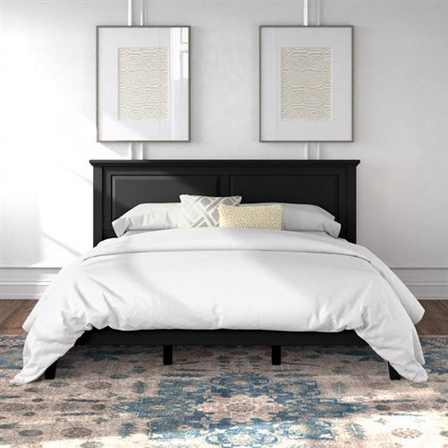 Traditional Solid Wooden Platform Bed Frame with Headboard in Black