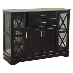 Black Wood Buffet Dining-room Sideboard with Glass Doors
