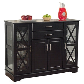 Black Wood Buffet Dining-room Sideboard with Glass Doors