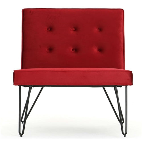 Red Velvety Soft Upholstered Polyester Accent Chair Black Metal Legs