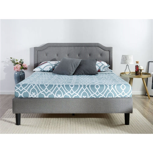 King size Platform Bed with Grey Upholstered Classic Button Tufted Headboard