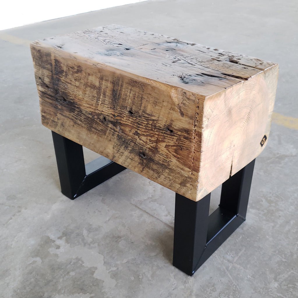 Reclaimed Beam Bench with Square Steel Legs