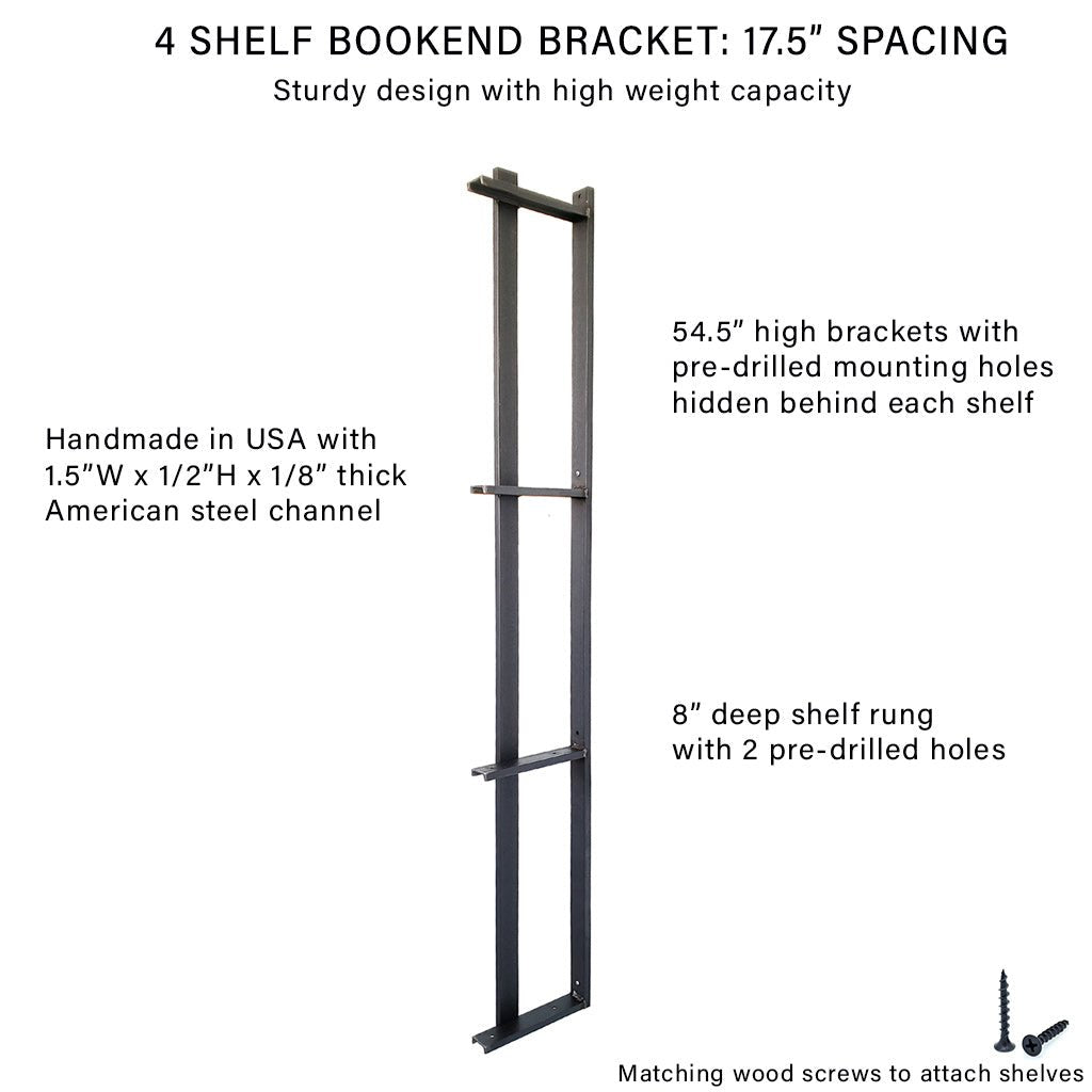 Wall Mount 4 Shelf Unit with Bookends: 54.5"H